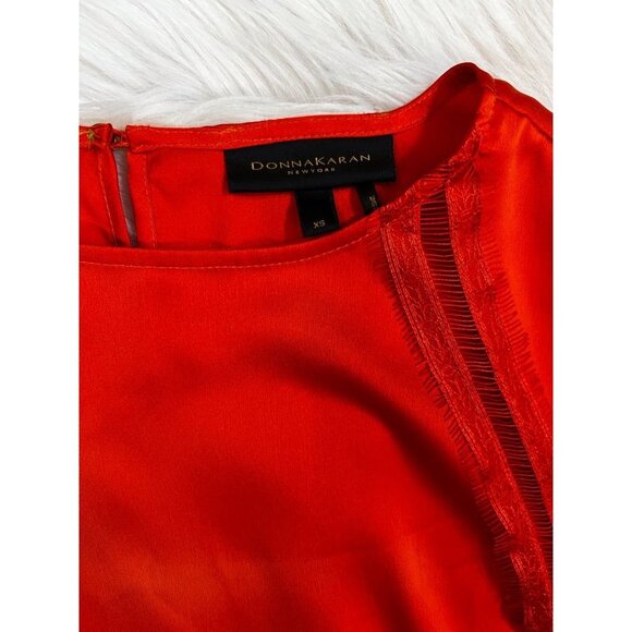 Donna Karan Womens Blouse Orange XS Short Sleeve Crochet Satin Solid Career - Picture 3 of 5